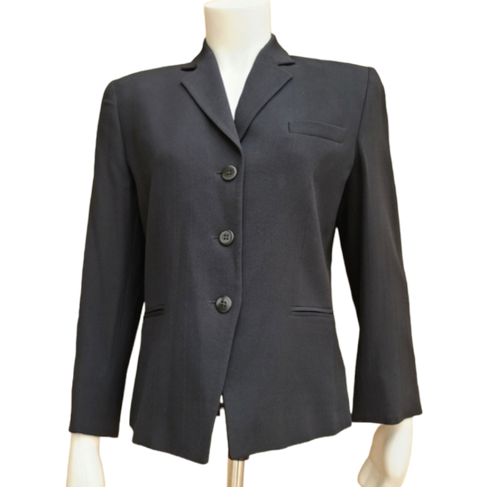 ARMANI COLLEZIONI Black Pinstriped Wool Blazer 8 Vintage Luxury Suit Jacket - Picture 6 of 15